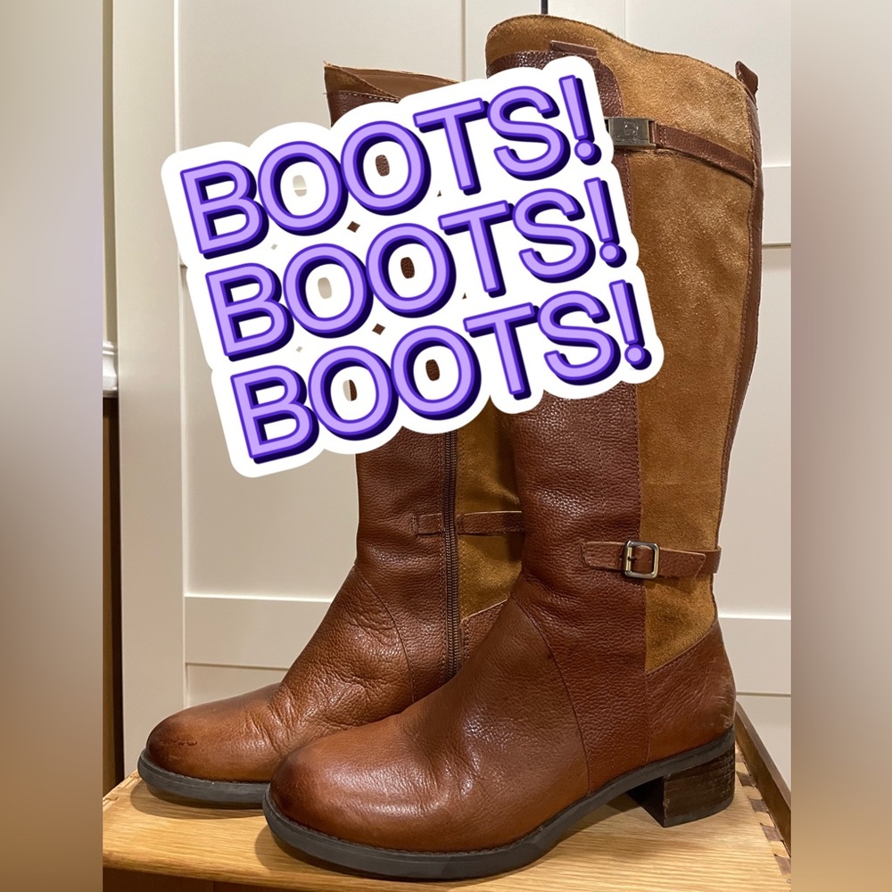 Etienne Aigner Banana Bread Colton Heeled 2 tone leather & suede Tall Boot